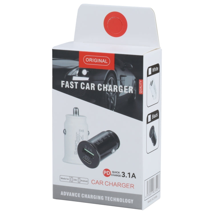 Fast car charger retail box with PD quick 3.1A mini USB-C adapter