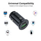 Black mini car charger with USB-C and USB-A ports, compact dual-port design