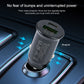 Black mini PD car charger with USB ports, green indicator, metal plug