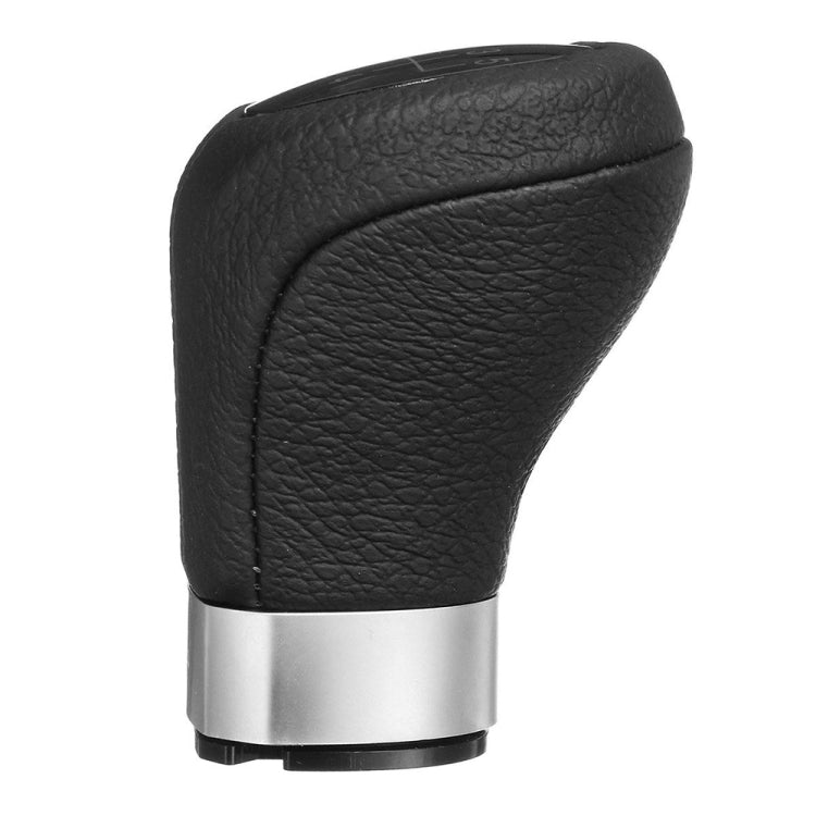 Black leather-grain 5-speed gear shift knob with silver collar base