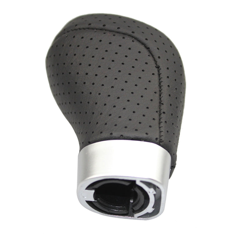 Black 5-speed shift knob with exposed mounting opening and silver ring