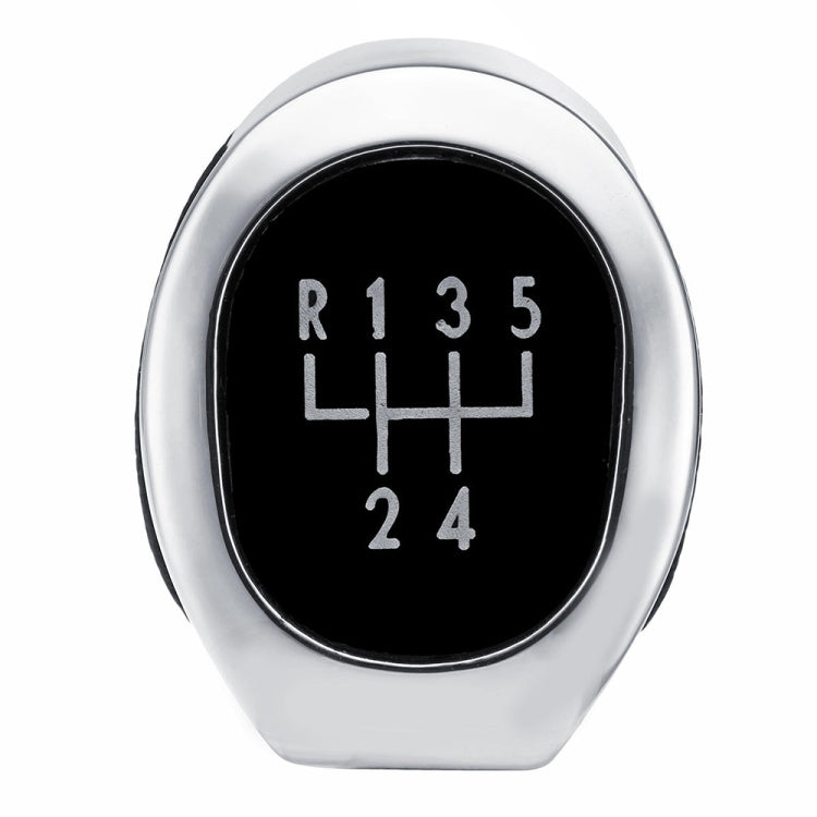 Matte silver gear shift knob face with 5-speed shift pattern and etched numbers