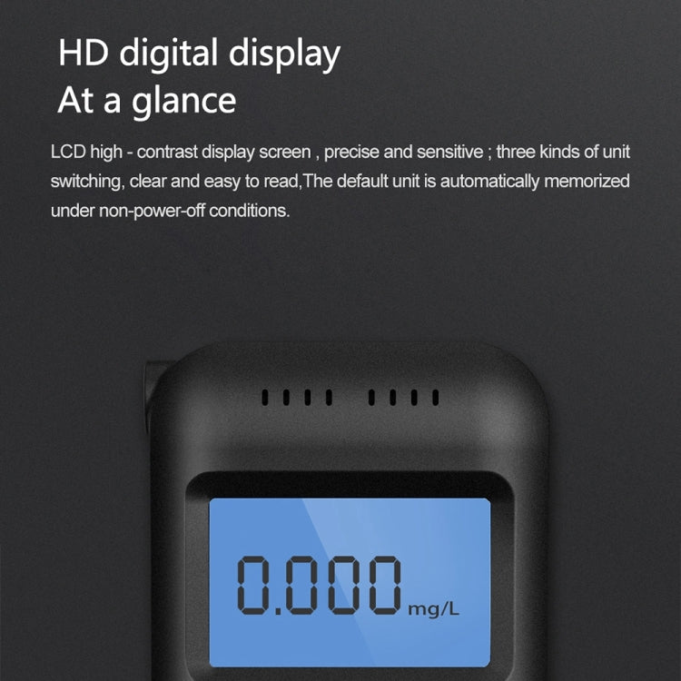 Alcohol tester LCD close-up with blue backlit 0.000 mg/L display
