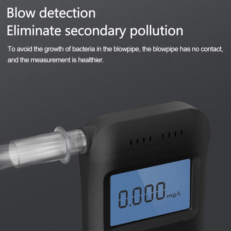 Black alcohol tester with clear mouthpiece and blue 0.000 mg/L LCD
