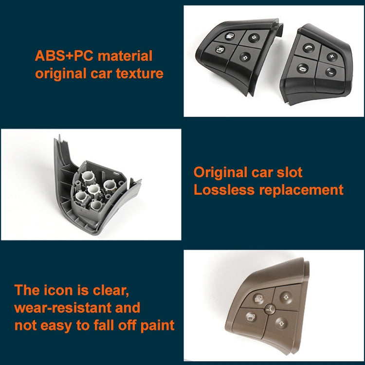 Steering wheel switch panels in black and brown with icons and mounting back housing