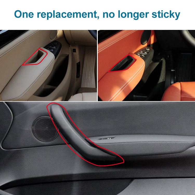 Beige inner door handle trim installed on door panel near window switch
