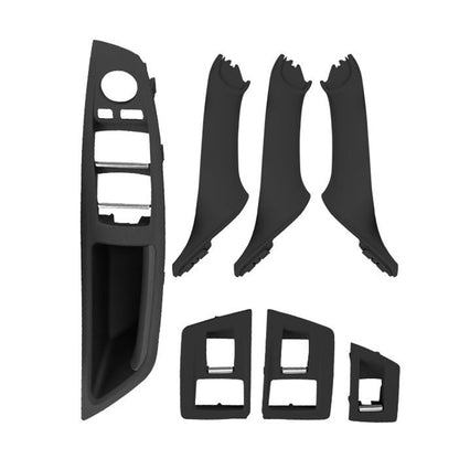 Black interior door handle trim cover set, with handle pulls and square bezel pieces