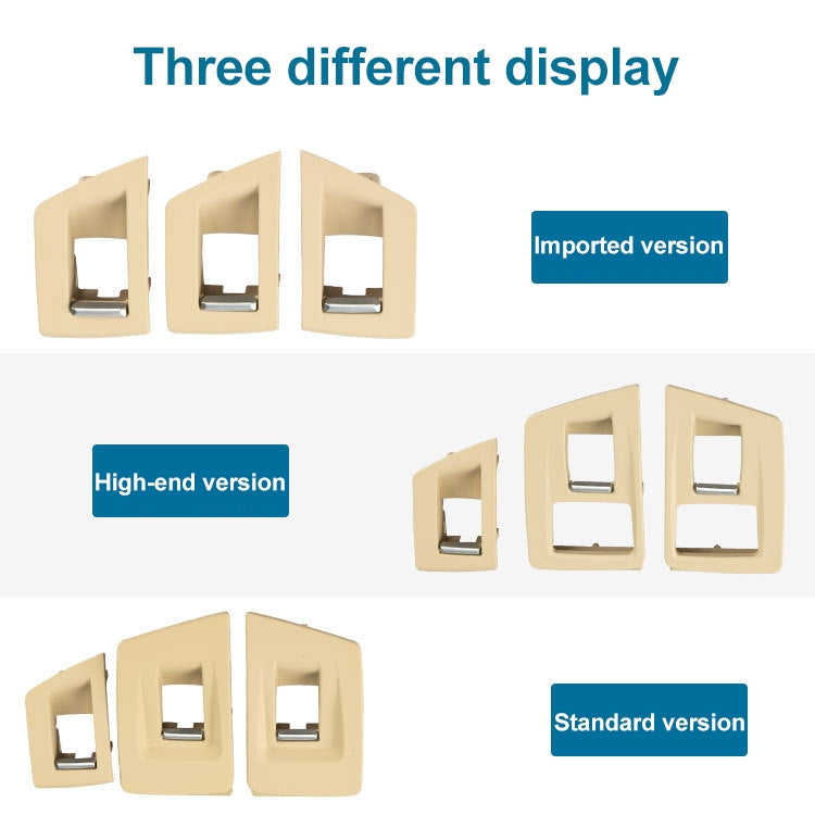 Beige door handle trim cover set showing three configurations with handle pull and square bezels