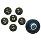 Set of black HVAC control buttons, including REST icon button with yellow marks
