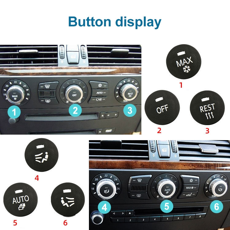 Car climate control button display with MAX and OFF/REST icons