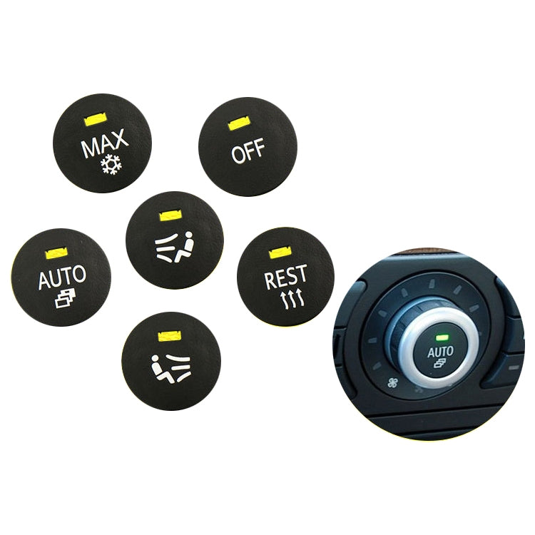 Assorted round HVAC switch buttons: MAX, OFF, AUTO, REST with yellow icon markings
