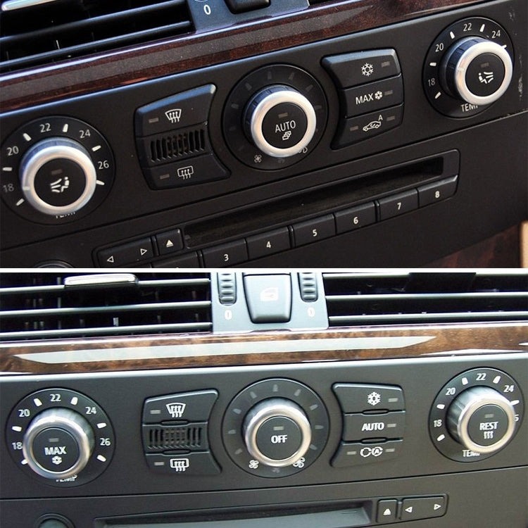 Car HVAC climate control panel with AUTO dial and MAX/REST temperature knobs