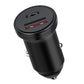 Black car charger top view with two charging ports, including USB-C