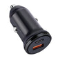 Black car charger angled view with USB-C port and USB-A fast charge
