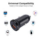 Black dual-port car charger with USB-C and USB-A for fast in-car charging