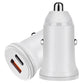 White dual-port car charger with USB-C and USB-A fast charging ports
