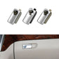 Car glove box handle switch shown in three pieces, silver with key cylinders