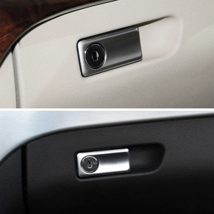 Glove box handle switch installed on car trim with key cylinder and silver button
