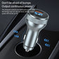 Silver car charger with dual ports and blue digital output display on base