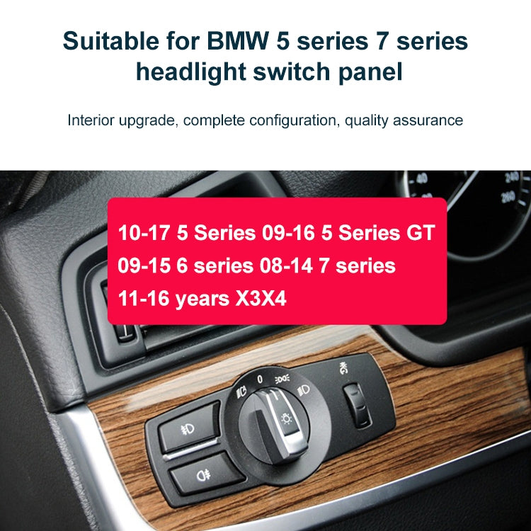 Car headlight switch panel with black knob on dashboard trim