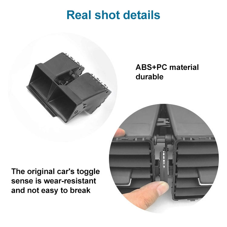 Car rear air conditioner outlet assembly close-up, black ABS-style vent housing and slats
