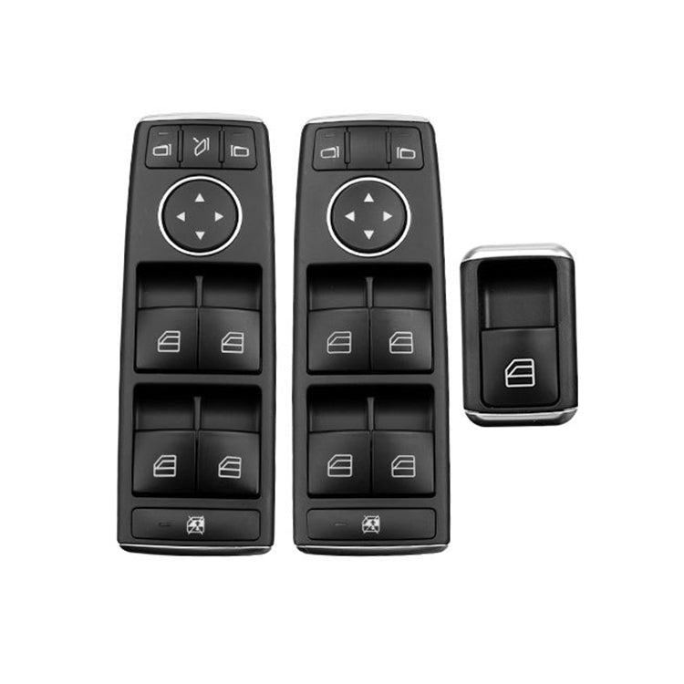 Set of window lift switches with arrow pad and four button rows in dark plastic