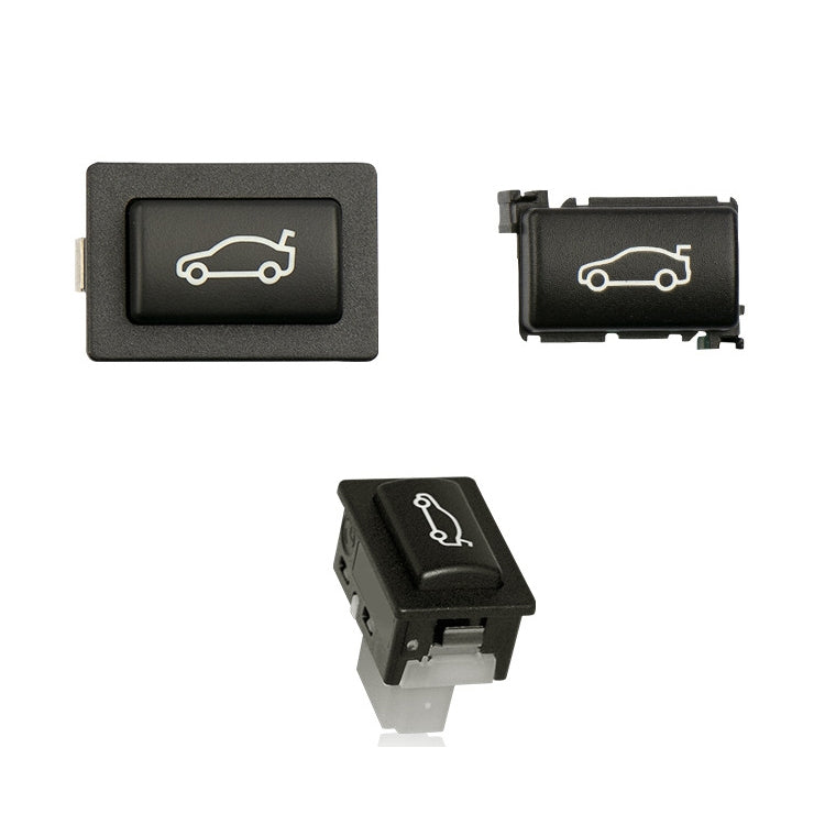 Black trunk switch button with white car icon, side and angled views