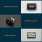 Black trunk switch button with white car icon, close-up with connector pins