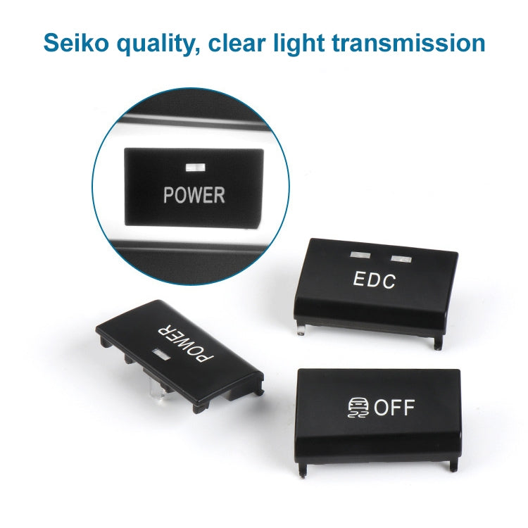 Set of three black center console switch buttons: POWER, EDC, OFF