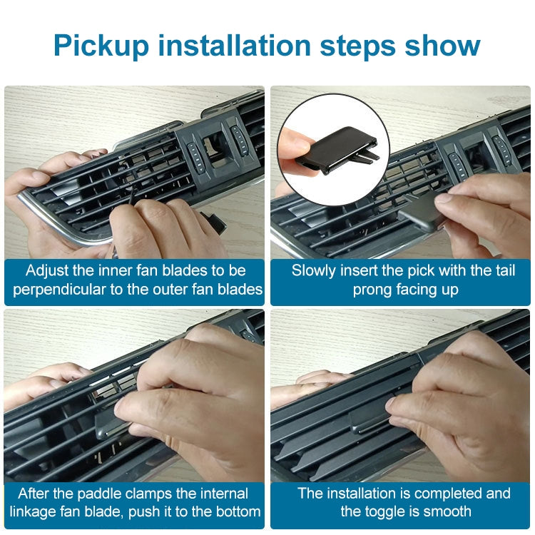 Black air vent paddle being inserted into car dashboard vent grille