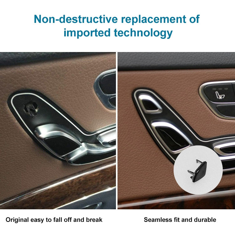 Seat headrest adjustment switch button installed on interior panel, silver trim
