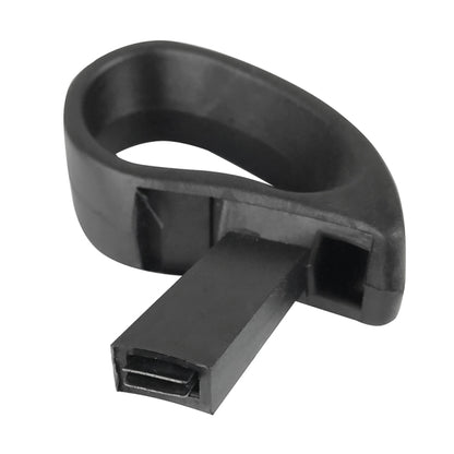 Right car seat lift tilt release handle, black plastic with rectangular release tab