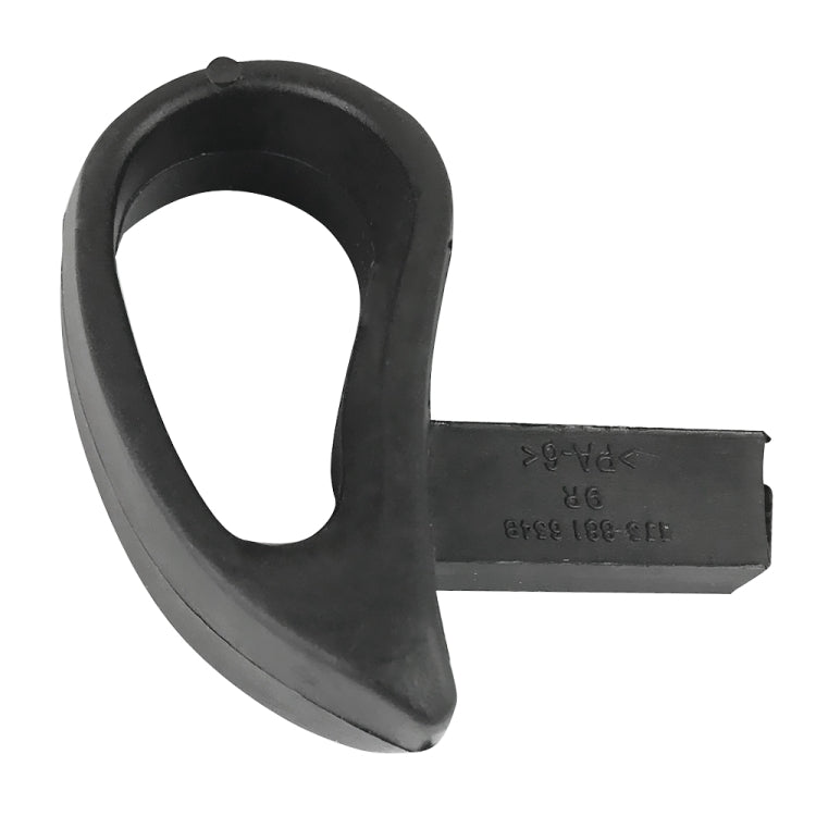 Right release handle for car seat lift tilt, black plastic with molded markings