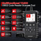 OBD2 code reader scan tool with screen, function icons, and side OBD connector, black