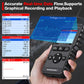 OBD2 diagnostic scan tool showing data on display, held by a hand, black