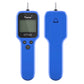Blue handheld oil tester with LCD display, round control buttons, and cable probe