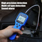 Handheld blue oil tester with LCD screen reading and connected probe cable