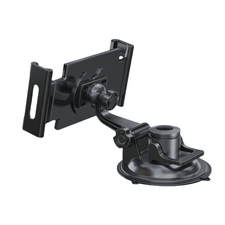 Black suction-cup tablet mount with bracket arms and cradle