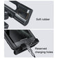 Car dashboard tablet holder with soft rubber grips and reserved charging hole cutout.