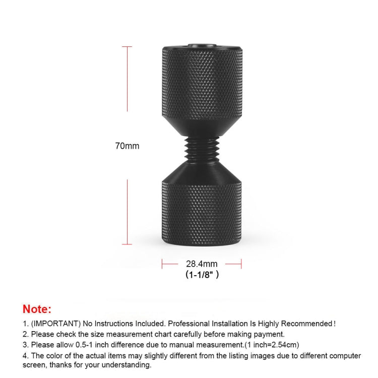 Knurled black two-hole alignment pin showing measurement diagram with height and width