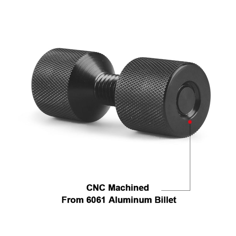 Two-hole alignment pin with knurled black grips and circular hole end