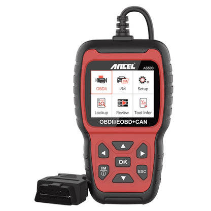 Ancel AS500 OBDII/OBD-CAN scan tool with red and black handheld display