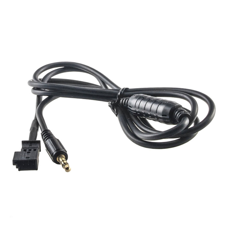 Aux audio adapter cable with gold 3.5mm jack and two-pin BMW-style plug, black
