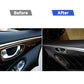 Before-and-after view of black carbon fiber door handle panel sticker trim