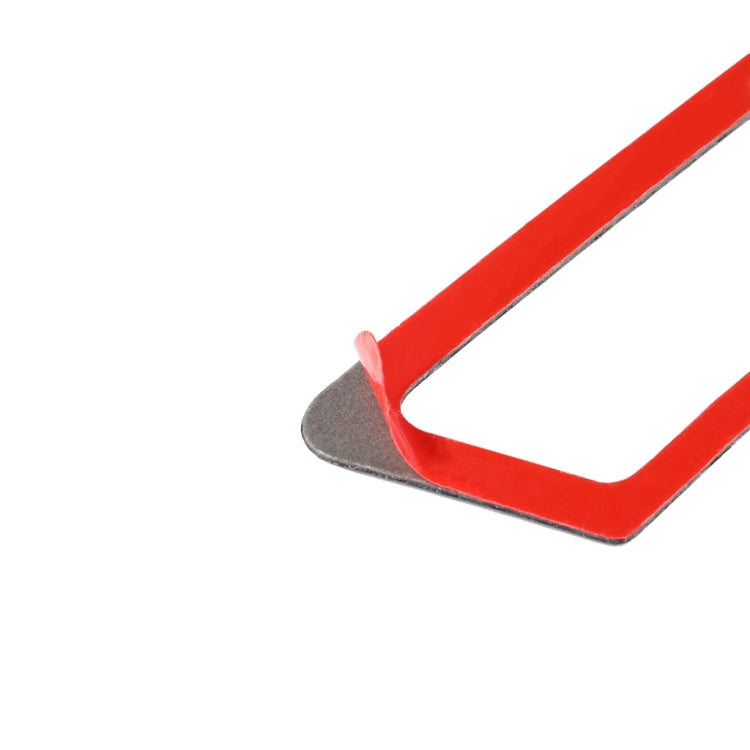 Adhesive backing tool for A-pillar frame sticker, red applicator with gray pad