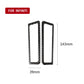 Carbon fiber-look A-pillar air outlet frame stickers with size guide, 39 mm x 143 mm