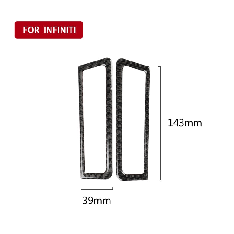 Carbon fiber-look A-pillar air outlet frame stickers with size guide, 39 mm x 143 mm