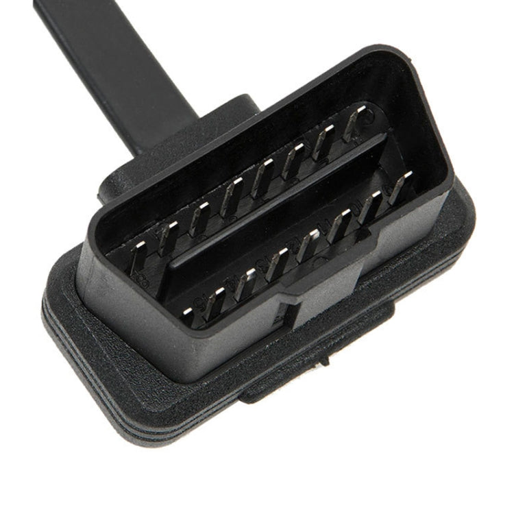 16-pin OBD2 connector plug end with exposed pin rows on black housing