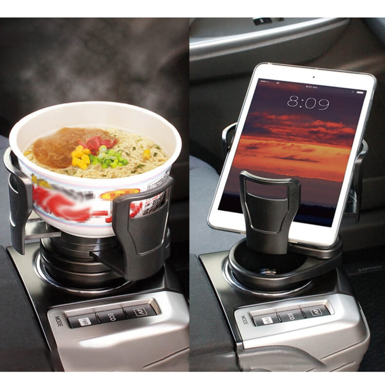 Black universal car cup holder drink holder, holding a mug and a phone