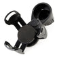 Black universal car cup holder with wide cup well and hinged bottle holder arm.